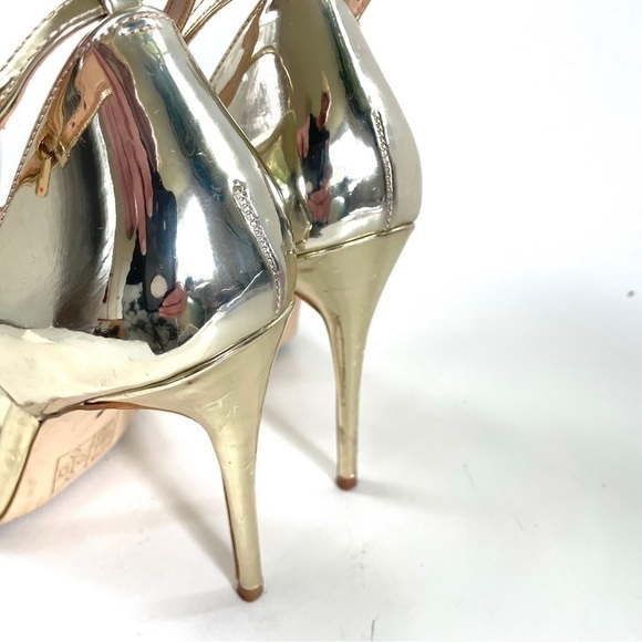 Aldo Patent Leather Polesia Gold Metallic Ankle Strap Stiletto High Heel Shoe 8 - Picture 4 of 12